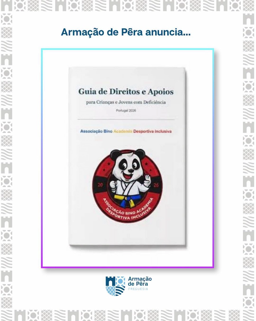 Publicação da Junta de Freguesia de Armação de Pêra a anunciar o Guia de Direitos e Apoios para crianças e jovens com deficiência